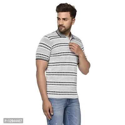 QUEMICTION Striped Polo T-Shirt for Men -Grey (Size-L)-thumb2
