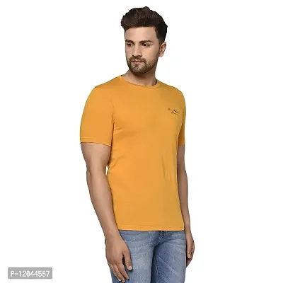 QUEMICTION Solid Round Neck T-Shirt for Men -{Mustard} {Size-L}-thumb2