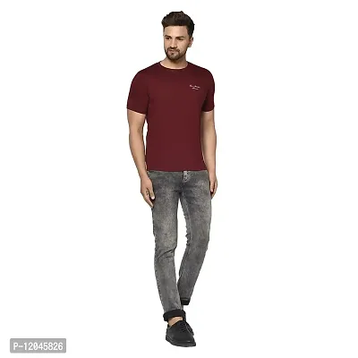 QUEMICTION Solid Round Neck T-Shirt for Men -{Maroon} {Size-XXL}-thumb3