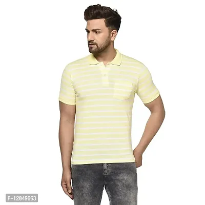 QUEMICTION Striped Polo T-Shirt for Men -Yellow (Medium)
