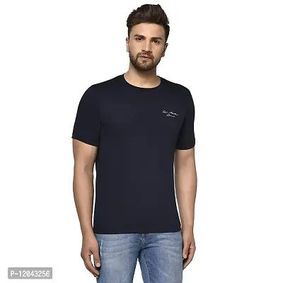 QUEMICTION Solid Round Neck T-Shirt for Men -(Navy) (Size-M)