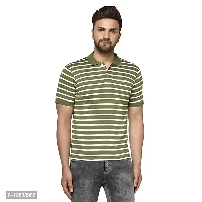 QUEMICTION Striped Polo Half Sleeve T-Shirt for Men -Olive (Size-XXL)-thumb0