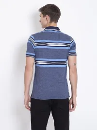 QUEMICTION Striped Half Sleeve Polo Neck Regular Fit T-Shirt for Men Sky Blue (Size-XXL)-thumb1