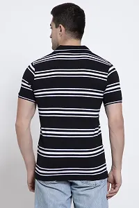 QUEMICTION Regular Fit Stripe Polo Neck T-Shirt for Men Black (Size L)-thumb1