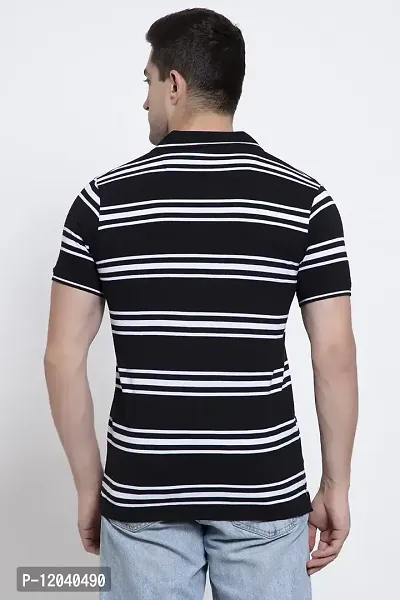 QUEMICTION Regular Fit Stripe Polo Neck T-Shirt for Men Black (Size L)-thumb2