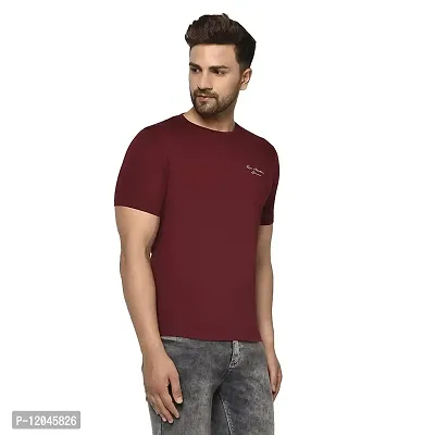 QUEMICTION Solid Round Neck T-Shirt for Men -{Maroon} {Size-XXL}-thumb2