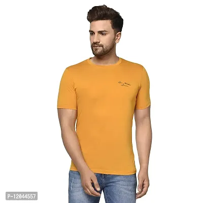 QUEMICTION Solid Round Neck T-Shirt for Men -{Mustard} {Size-L}