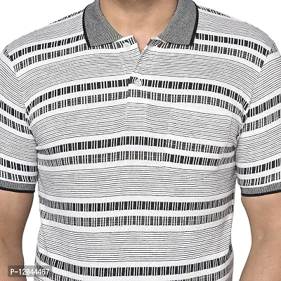 QUEMICTION Striped Polo T-Shirt for Men -Grey (Size-L)-thumb4