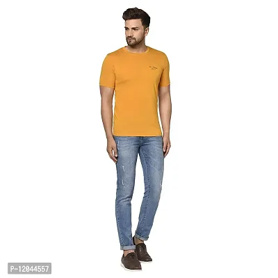 QUEMICTION Solid Round Neck T-Shirt for Men -{Mustard} {Size-L}-thumb3