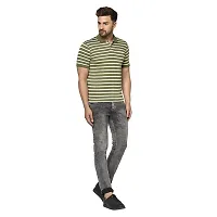 QUEMICTION Striped Polo Half Sleeve T-Shirt for Men -Olive (Size-XL)-thumb2