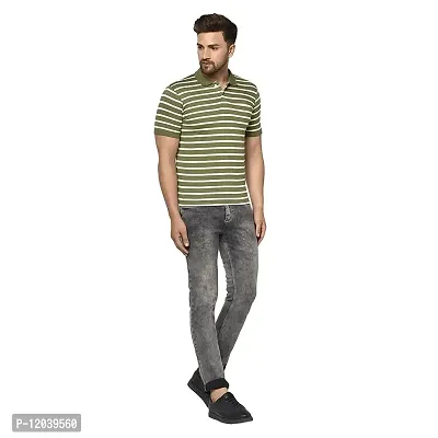 QUEMICTION Striped Polo Half Sleeve T-Shirt for Men -Olive (Size-XL)-thumb3