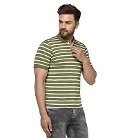 QUEMICTION Striped Polo Half Sleeve T-Shirt for Men -Olive (Size-XL)-thumb1