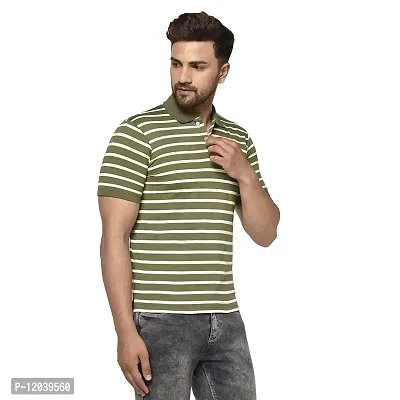 QUEMICTION Striped Polo Half Sleeve T-Shirt for Men -Olive (Size-XL)-thumb2