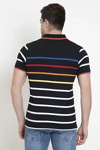 QUEMICTION Polycotton Stripes Polo Neck Regular Fit Half Sleeve Sportswear T-Shirt for Men-Black-(Size L)-thumb1