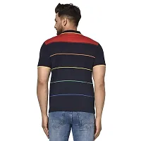 QUEMICTION Poly Cotton Striped Half Sleeve Polo Neck Regular Fit T-Shirt for Men Navy (Size-XL)-thumb1