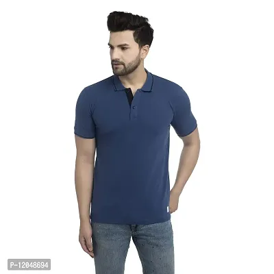 QUEMICTION Solid Polo T-Shirt for Men -Denim (Size-2XL)