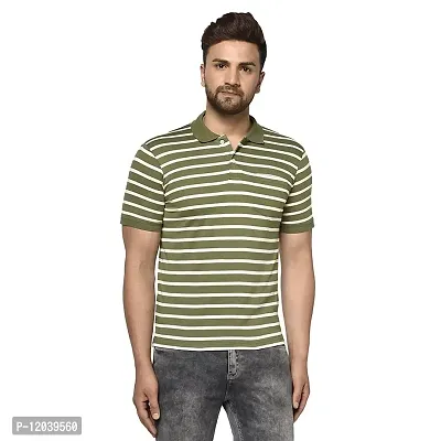 QUEMICTION Striped Polo Half Sleeve T-Shirt for Men -Olive (Size-XL)-thumb0