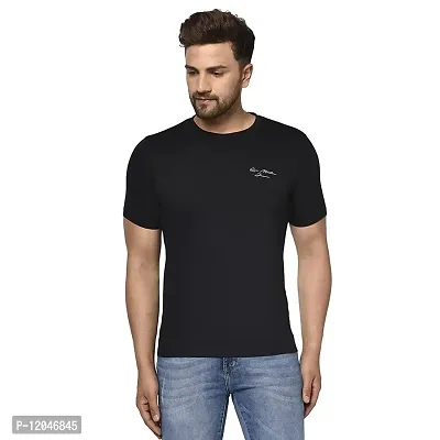 QUEMICTION Solid Round Neck T-Shirt for Men -{Black} {Size-M}
