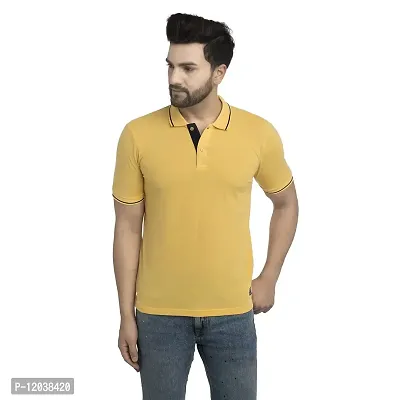 QUEMICTION Solid Polo T-Shirt for Men -(Yellow) (Size-M)-thumb0