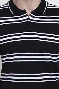 QUEMICTION Regular Fit Stripe Polo Neck T-Shirt for Men Black (Size L)-thumb4