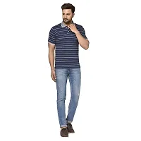 QUEMICTION Striped Polo T-Shirt for Men -Navy (Medium)-thumb2