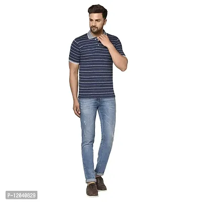 QUEMICTION Striped Polo T-Shirt for Men -Navy (Medium)-thumb3