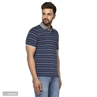 QUEMICTION Striped Polo T-Shirt for Men -Navy (Medium)-thumb2