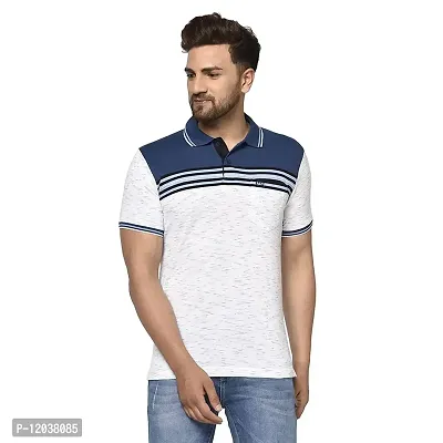 QUEMICTION Striped Polo T-Shirt for Men -{White} {Size-M}