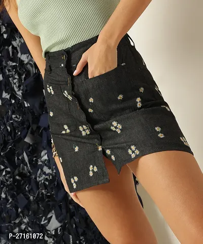 Classic Black Denim Mini Length Skirt For Women-thumb0