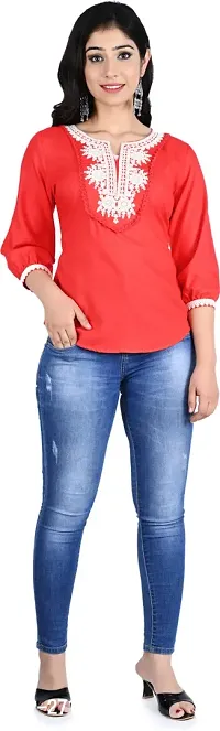 Elegant Red Viscose Rayon Top For Women