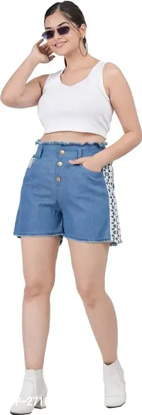 Elegant Blue Solid Denim Shorts For Women-thumb0