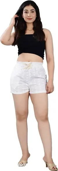 Elegant White Solid Denim Shorts For Women-thumb0
