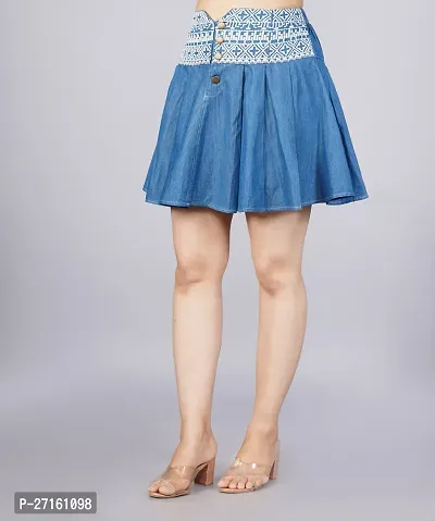 Classic Blue Denim Mini Length Skirt For Women-thumb0