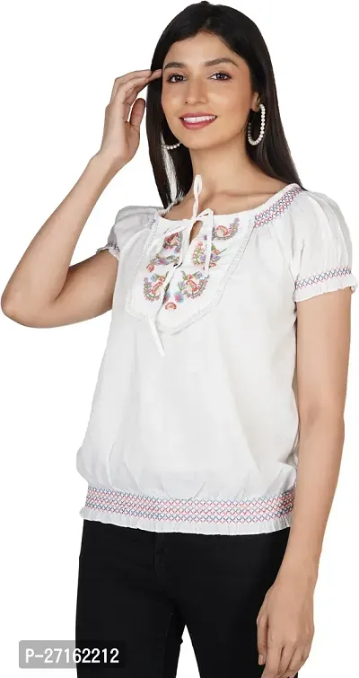 Elegant White Viscose Rayon Top For Women