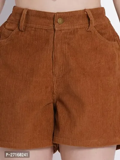 Elegant Brown Solid Denim Shorts For Women