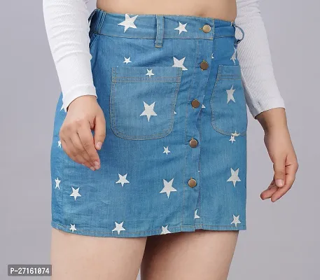 Classic Blue Denim Mini Length Skirt For Women
