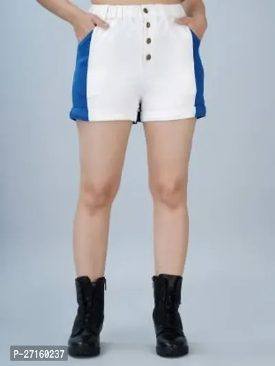 Elegant White Solid Denim Shorts For Women