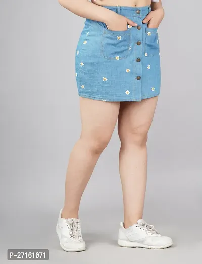 Classic Blue Denim Mini Length Skirt For Women-thumb0