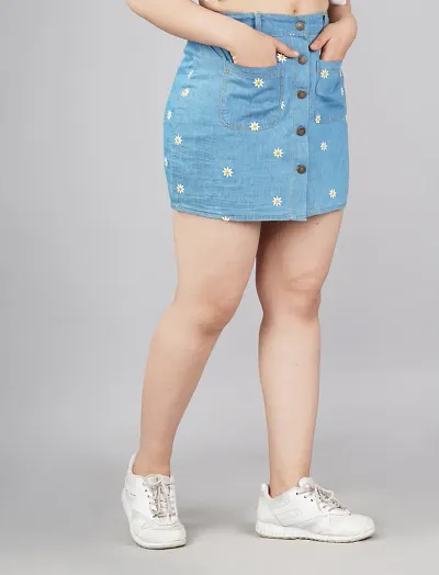 Denim Blue  Mini Skirt for Women