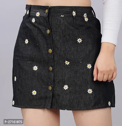Classic Black Denim Mini Length Skirt For Women-thumb0