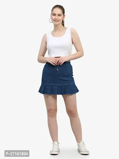 Classic Blue Denim Mini Length Skirt For Women