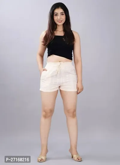 Elegant Beige Solid Denim Shorts For Women