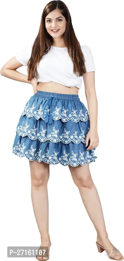 Classic Blue Denim Mini Length Skirt For Women-thumb0