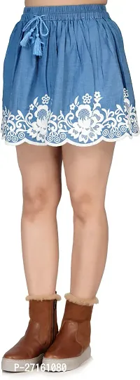 Classic Blue Denim Mini Length Skirt For Women