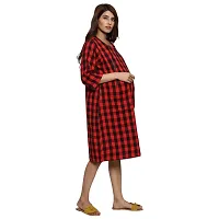 Woolen Red Checked Round Neck 3/4 Sleeves Maternity Dress For Women-thumb1