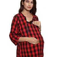Woolen Red Checked Round Neck 3/4 Sleeves Maternity Dress For Women-thumb4