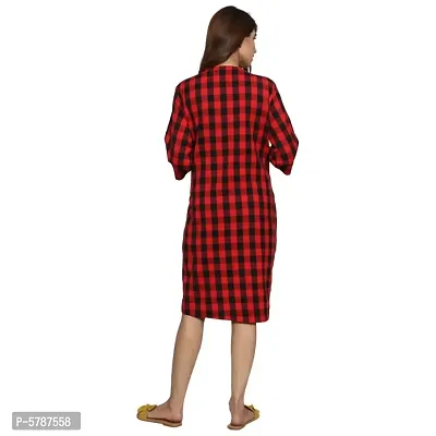 Woolen Red Checked Round Neck 3/4 Sleeves Maternity Dress For Women-thumb4