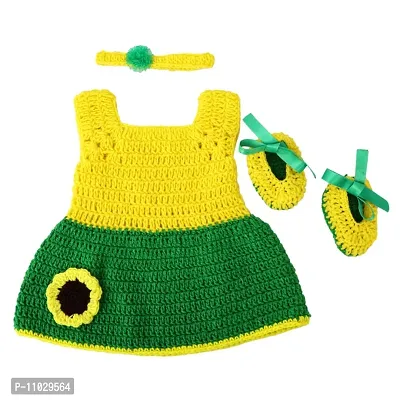 Crochet Baby Woollen Dress with Shrug - Peach