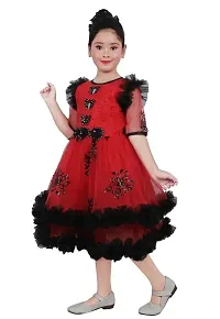 Fabulous Red Net Printed A-Line Dress For Girls-thumb2