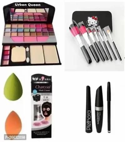 Stylish Tya 6155 Makeup Kit And Set Of 7 Makeup Brushes And A Charcoal Face Peal Of Mask And Eyebrow Pencil Black And Liquid Eyeliner And Mascara And Kajal And 2 Blendar Set Of 8-thumb0